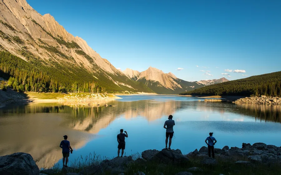 Spirit Island and the peaks at the far end of Maligne Lake