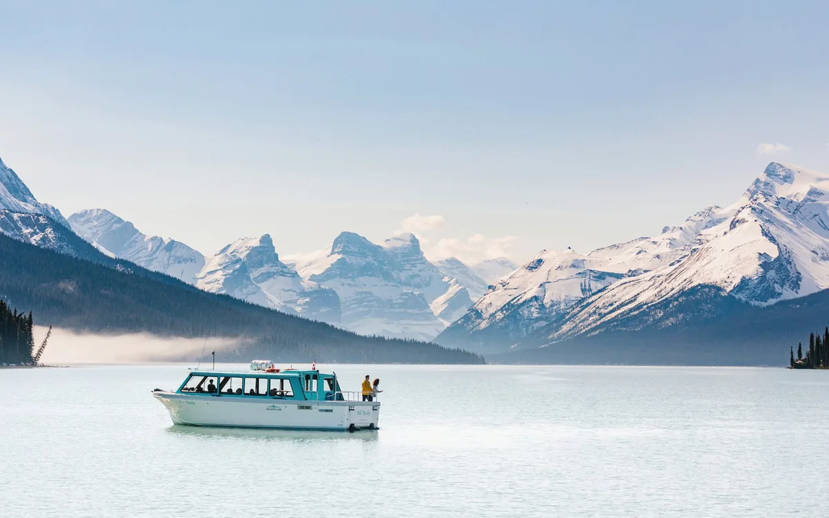 The Maligne Lake cruise boat on the water